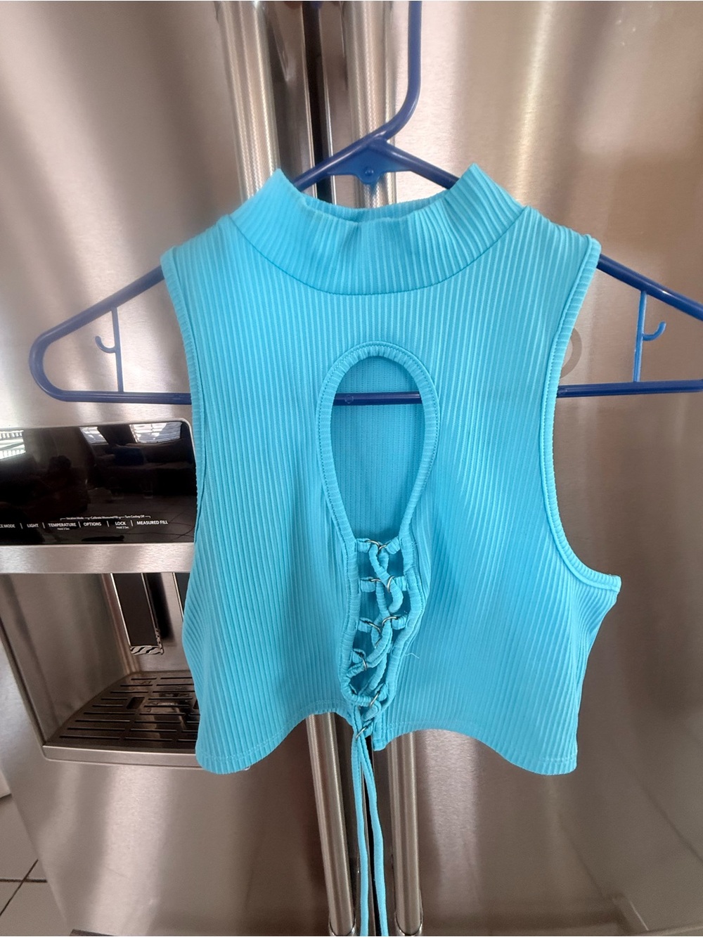 Sleeveless Ribbed Lace-Up Crop Top - Turquoise